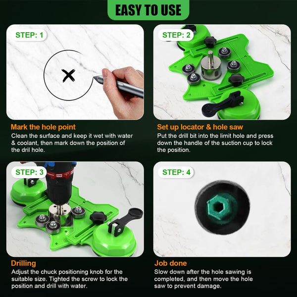 Diamond Hole Saw Kit 17PCS tile hole cutter with Double Suction Cups Hole Saw Guide Jig Fixture from 4mm-83mm Diamond Hole Cutters for Tiles for Ceramic, Glass, Tile, Porcelain, Marble, Granite