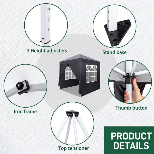 Bonnlo Pop Up Gazebo with Sides 3m x 3m, Easy Setup Instant Outdoor Canopy, Folding Garden Gazebo, Party Tent Grey