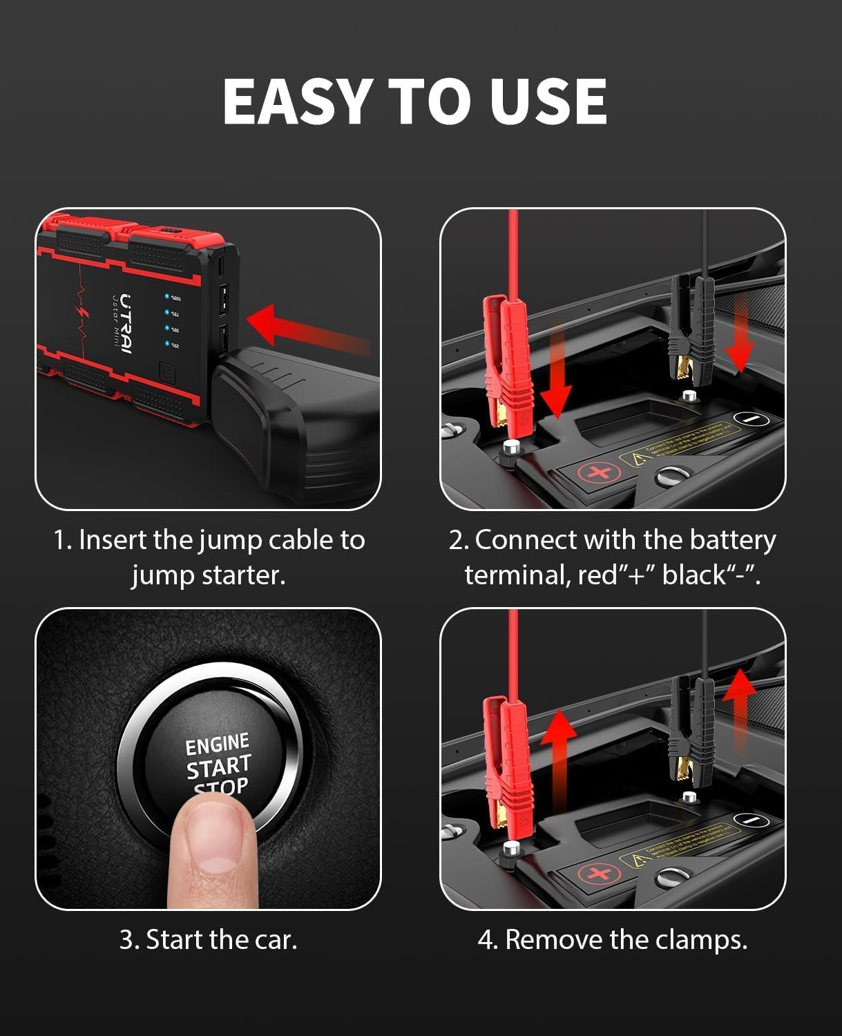 Car Battery Booster Jump Starter Power Pack,UTRAI 4000A Portable Car Jump Starter Power Bank for 12V Vehicles Motorcycle,with LCD Screen/LED Flashlight/QC3.0 (Up to 9L Gas/8.5LDiese)