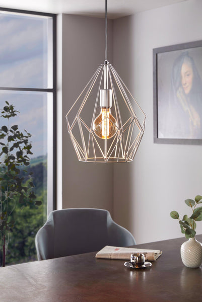 Eglo Pendant Lamp Carlton, 1 Bulb Vintage Pendant Light, Retro Hanging Lamp Made of Steel, Colour: Silver, Socket: E27