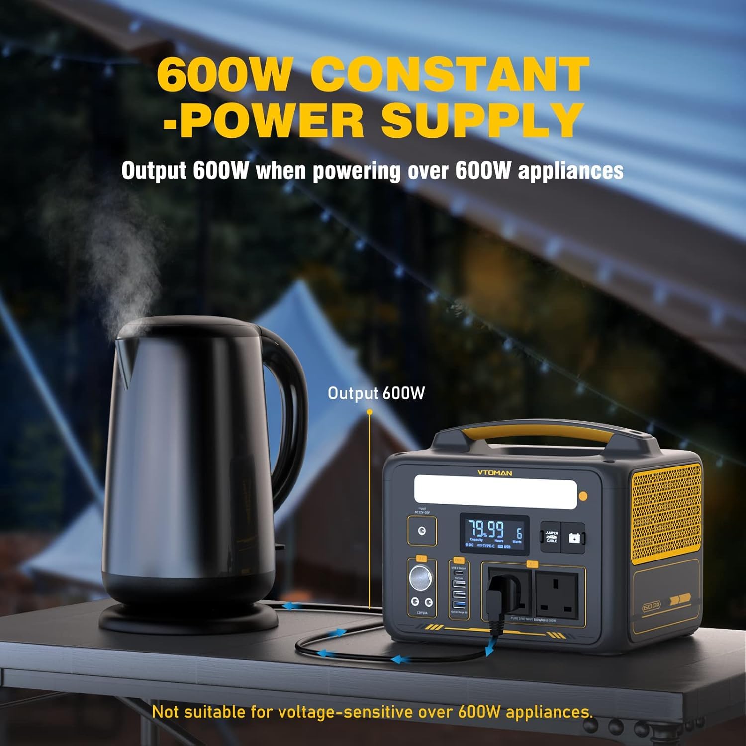 VTOMAN Jump 600X Portable Power Station 600W - 299Wh Solar Generator LiFePO4 Battery Power Station with 600W Pure Sine Wave (Surge 1200W) AC Outlet, PD 60W USB-C, 3x Regulated 12V/10A DC for Camping