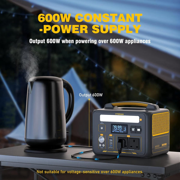 VTOMAN Jump 600X Portable Power Station 600W - 299Wh Solar Generator LiFePO4 Battery Power Station with 600W Pure Sine Wave (Surge 1200W) AC Outlet, PD 60W USB-C, 3x Regulated 12V/10A DC for Camping