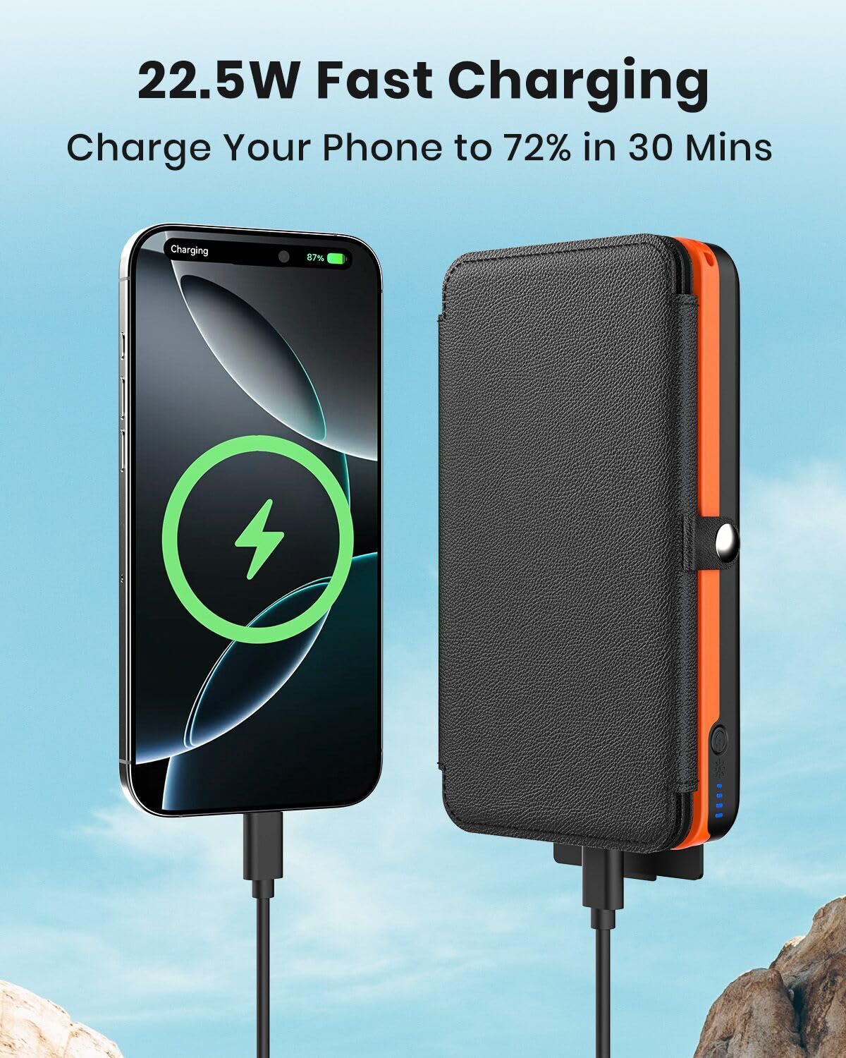 Paloceru Solar Power Bank 26800mAh - Portable Solar Charger with 4 Foldable Panels – PD QC 3.0 Fast Charging Battery Bank with USB C Output/Input - Outdoor Battery Pack with Flashlight for Camping