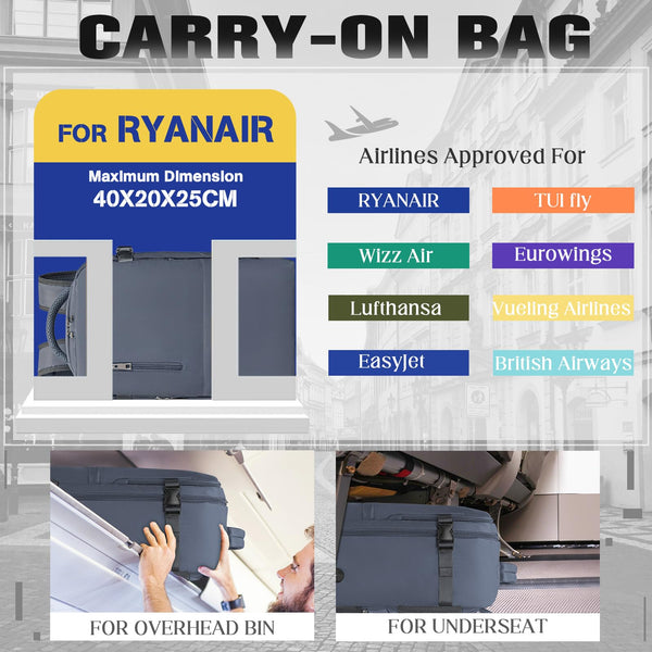 Cabin Bags 40x20x25 for Ryanair, Small Underseat Carry On Travel Backpack Casual Hand Luggage Flight Loptop Bags for Women Men Cabin Size Rucksack