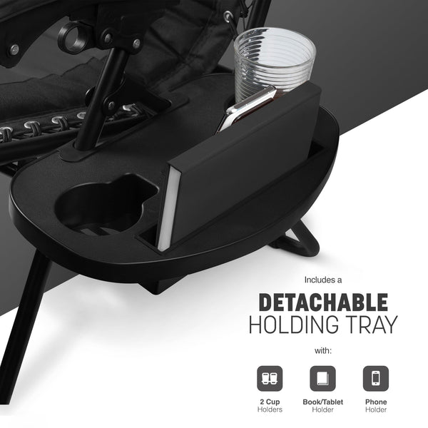 KEPLIN Set of 2 XXL Premium Heavy Duty Padded Zero Gravity Chairs - Luxurious Garden Recliners, Adjustable Headrest, Cup & Phone Holder, Foldable, Easy to Clean Patio Sun Loungers(Black)