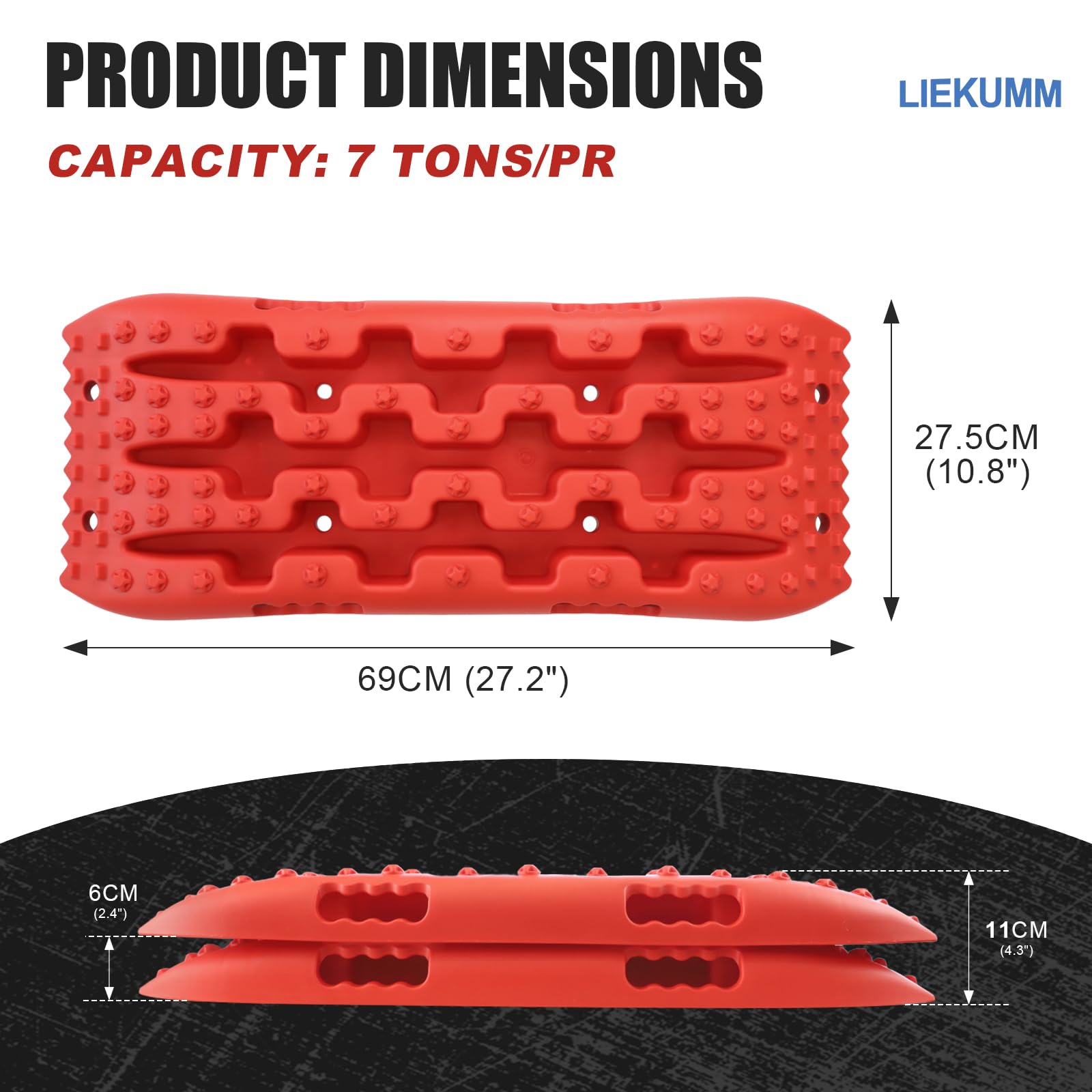 LIEKUMM 2PCS Traction Boards with Jack Lift Base, 104 cm Off-Road Traction Boards for Sand, Mud, Snow, 10 T Capacity Heavy Duty Recovery Tracks for Cars, Trucks, SUVs, Red