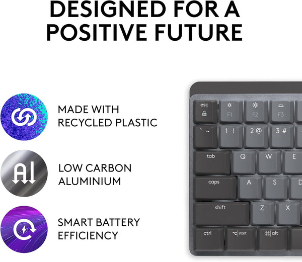 Logitech MX Mechanical Wireless Illuminated Performance Keyboard, Tactile Quiet Switches, QWERTY UK English Layout - Grey