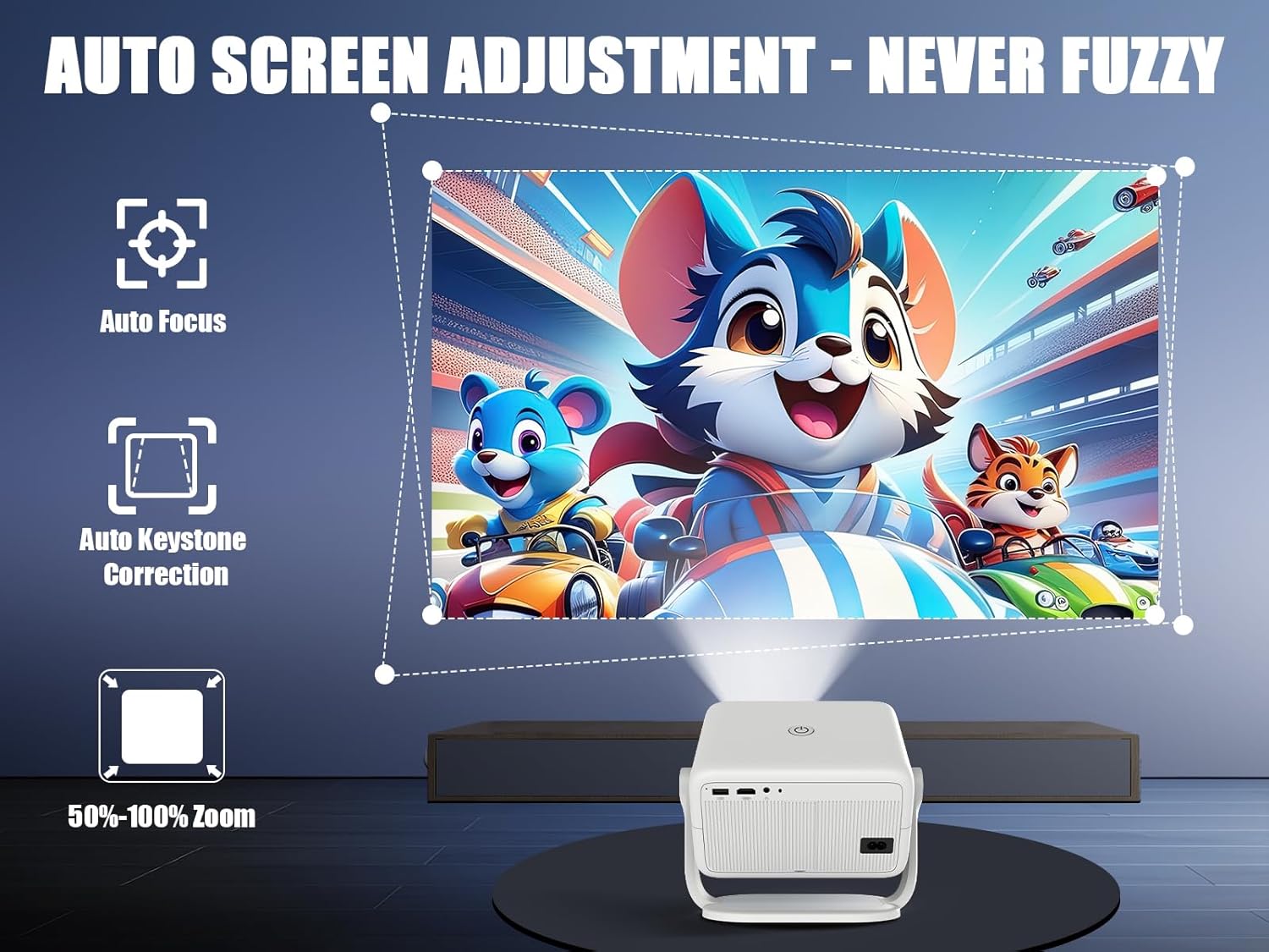 Alwtniet L018 NTV Smart Projector, 1080P Native 400 ANSI Auto Focus Auto Keystone Mini Portable Projector with Play store, ChatGPT Voice Remote Android 13 Home Video Proyector