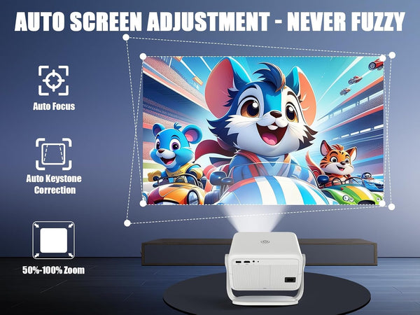 Alwtniet L018 NTV Smart Projector, 1080P Native 400 ANSI Auto Focus Auto Keystone Mini Portable Projector with Play store, ChatGPT Voice Remote Android 13 Home Video Proyector