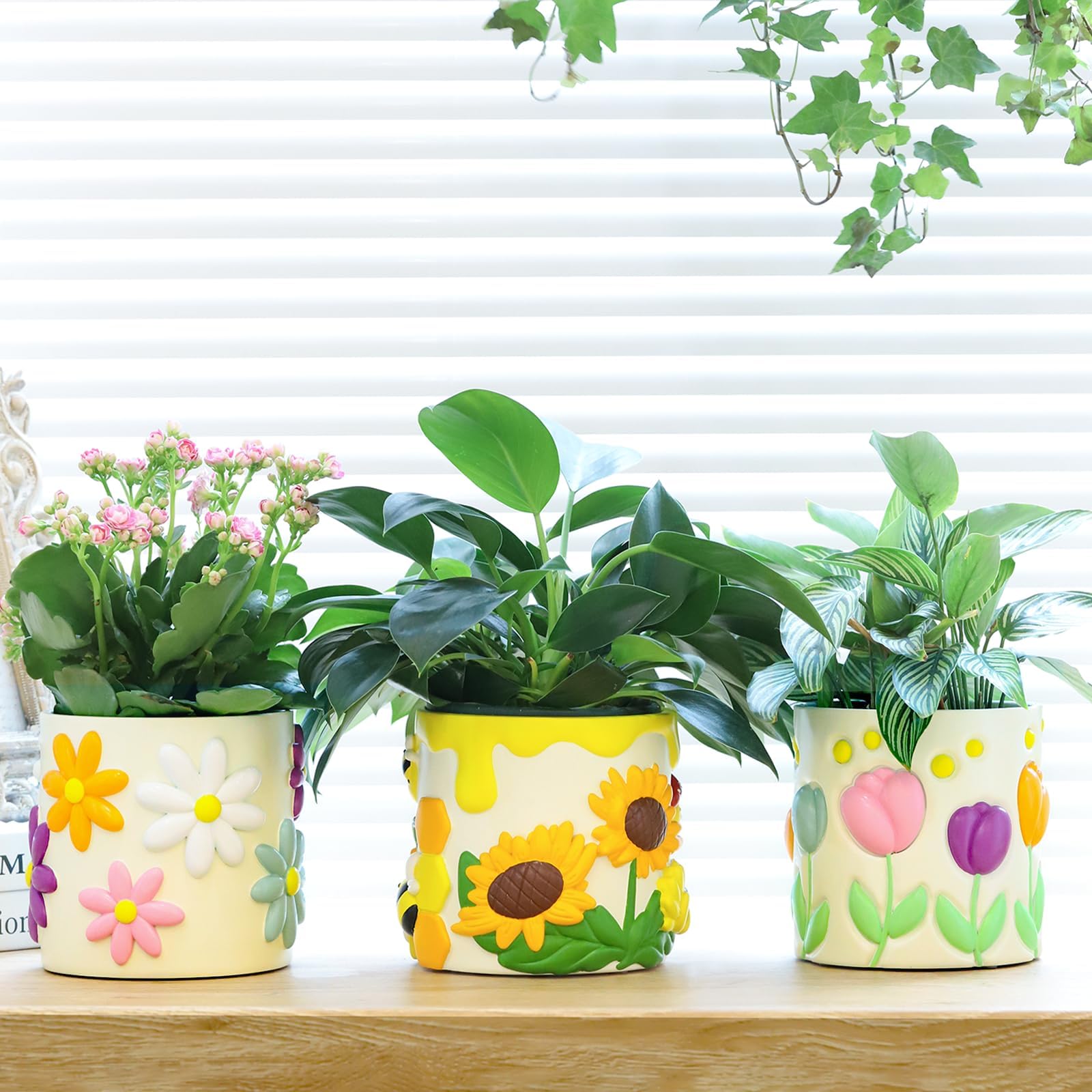 GUGUGO Colorful Tulip Planters, Cute Unique Plant Pots with Drainage Holes, Funny Flower Pots for Indoor Plants, Eclectic Succulent Planter Pot for
