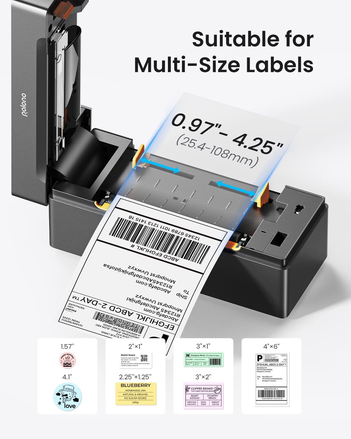 POLONO Bluetooth Thermal Shipping Label Printer, Wireless 4x6 Shipping Label Printer for Small Business, Support iOS, Android, Windows and Mac, Compatible with Amazon, Ebay, Shopify, Etsy, USPS (Grey)