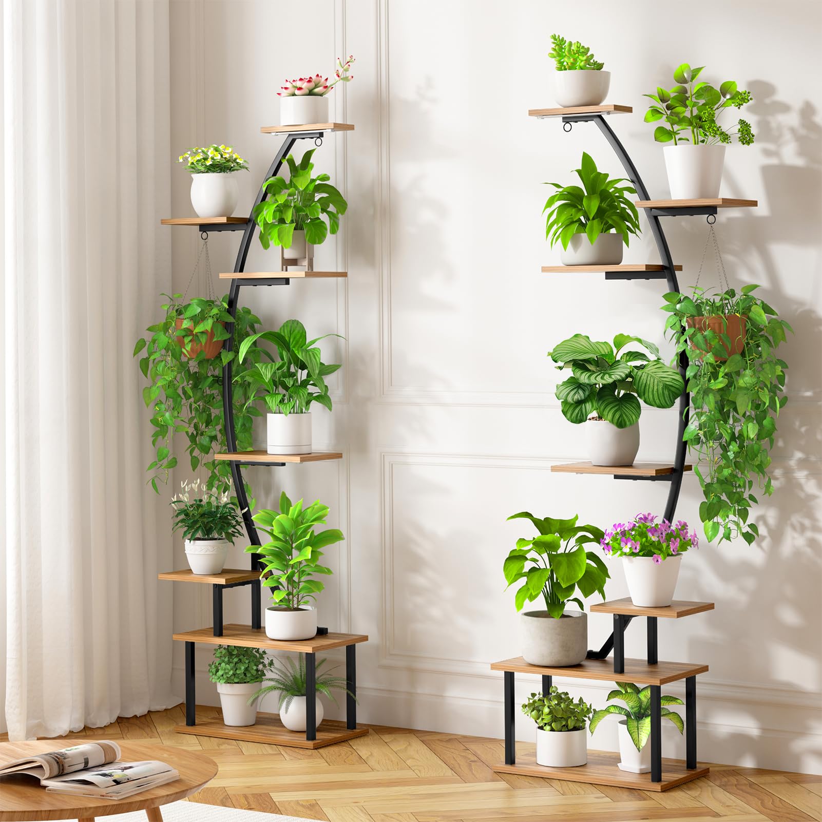 Zekoled 9-Tier Plant Stand with Grow Lights & Auto Timer, 167cm Tall S-Shaped Indoor/Outdoor Plant Shelf, Metal Plant Flower Holder, StandSpace-Saving Corner Shelf for Home, Balcony, Patio