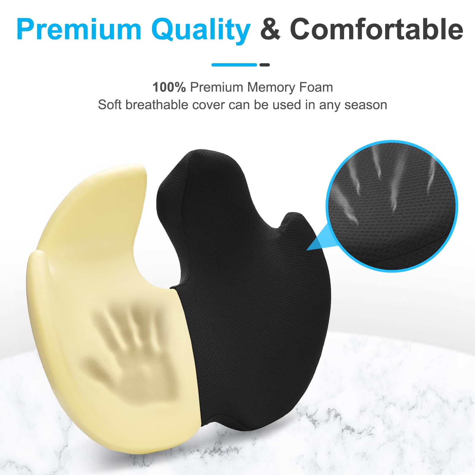 Ajiteogy Seat Cushion,Memory Foam Coccyx Cushion Pressure Relief for Hip, Tailbone, Coccyx, Sciatica,Ergonomic Seat Cushion for Office Chair,
