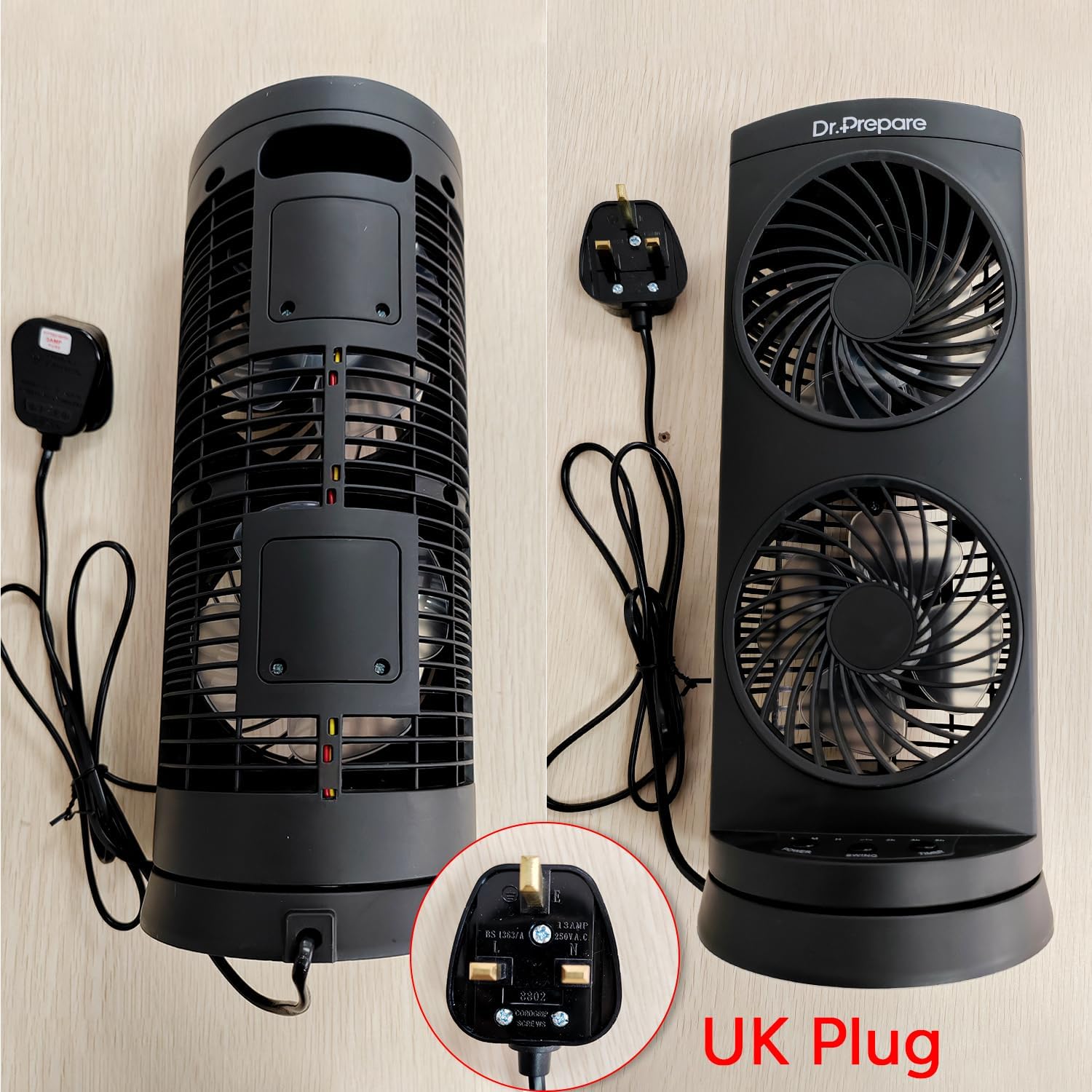 Dr. Prepare Tower Fan Oscillating, Portable Desk Fan with 3-Speed Options, 110° Oscillation, 3 Timers, Personal Quiet Table Fan for Home Office Desktop Bedroom, UK 3-Pin Plug