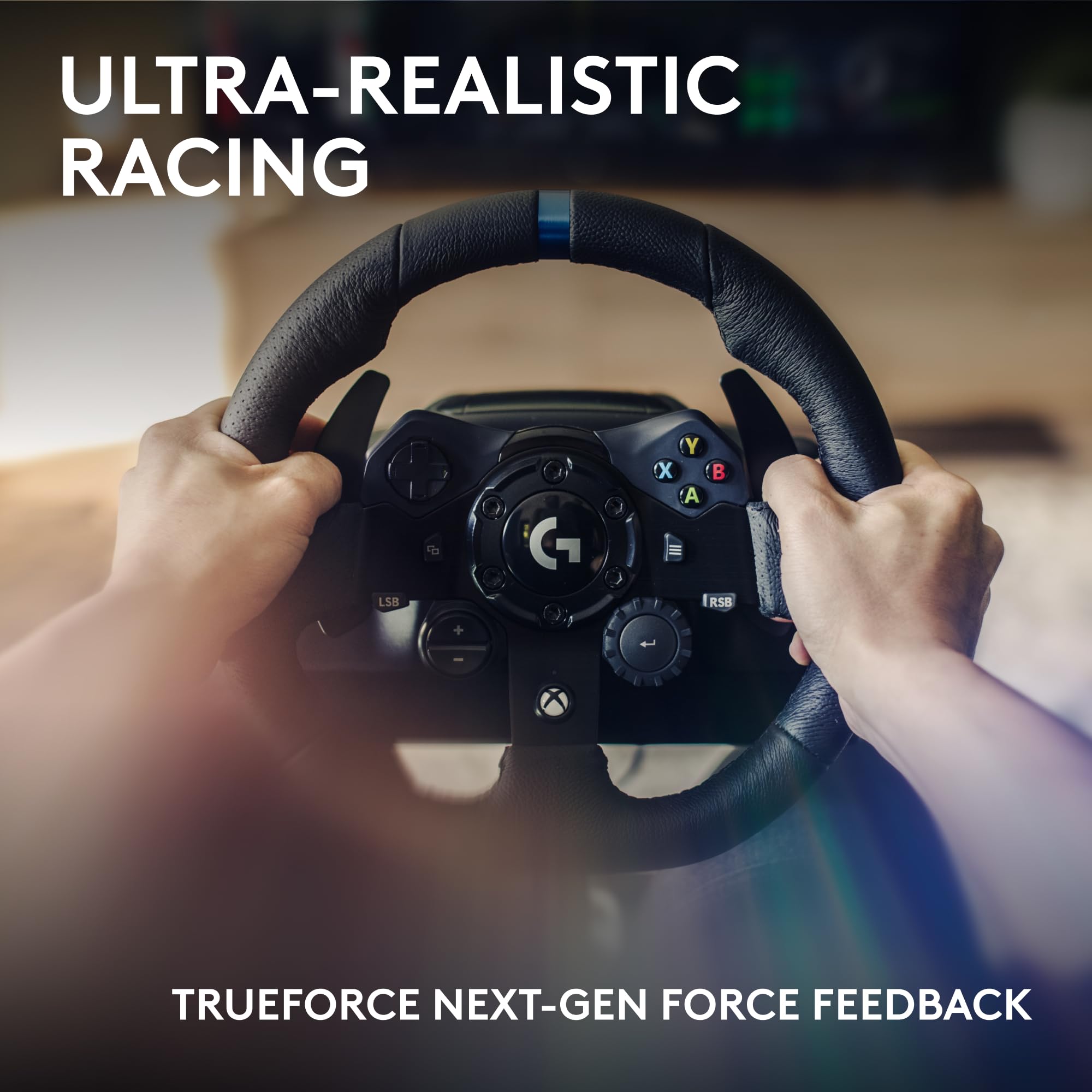 Logitech G G923 Racing Wheel and Pedals, TRUEFORCE up to 1000 Hz Force Feedback, Responsive Driving Design, Dual Clutch Launch Control, Genuine Leather Wheel Cover, for PS5, PS4, PC, Mac - Black