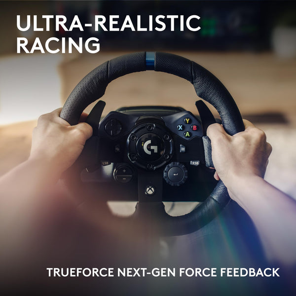 Logitech G G923 Racing Wheel and Pedals, TRUEFORCE up to 1000 Hz Force Feedback, Responsive Driving Design, Dual Clutch Launch Control, Genuine Leather Wheel Cover, for PS5, PS4, PC, Mac - Black
