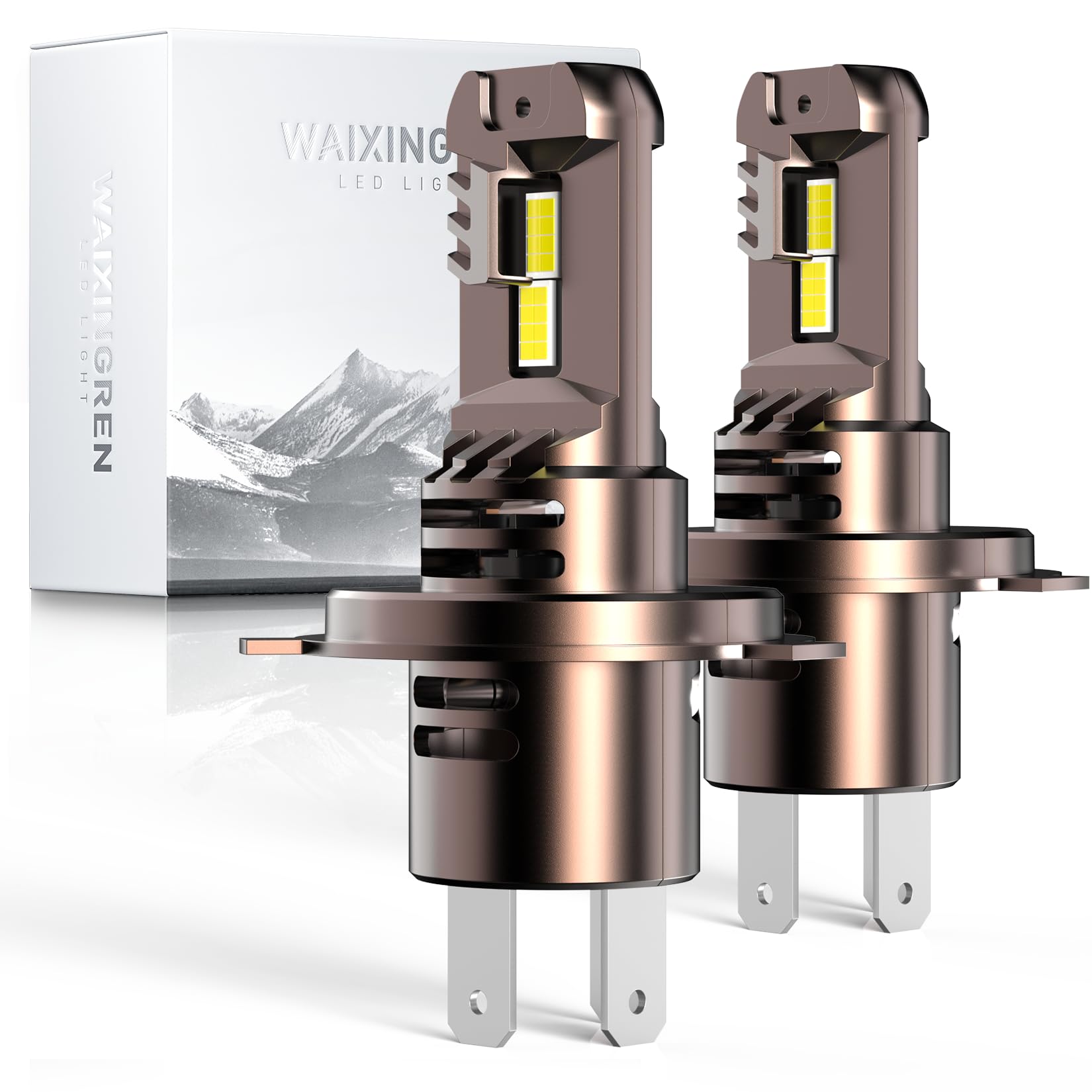 WAIXINGREN H4 Led Headlight Bulbs, 6500K Cool White, 60W 26000LM H4 Headlight Bulbs led with Fan, No Adapter Required, Plug and Play Easy Installation, Pack of 2 (H4/9003/HB2)