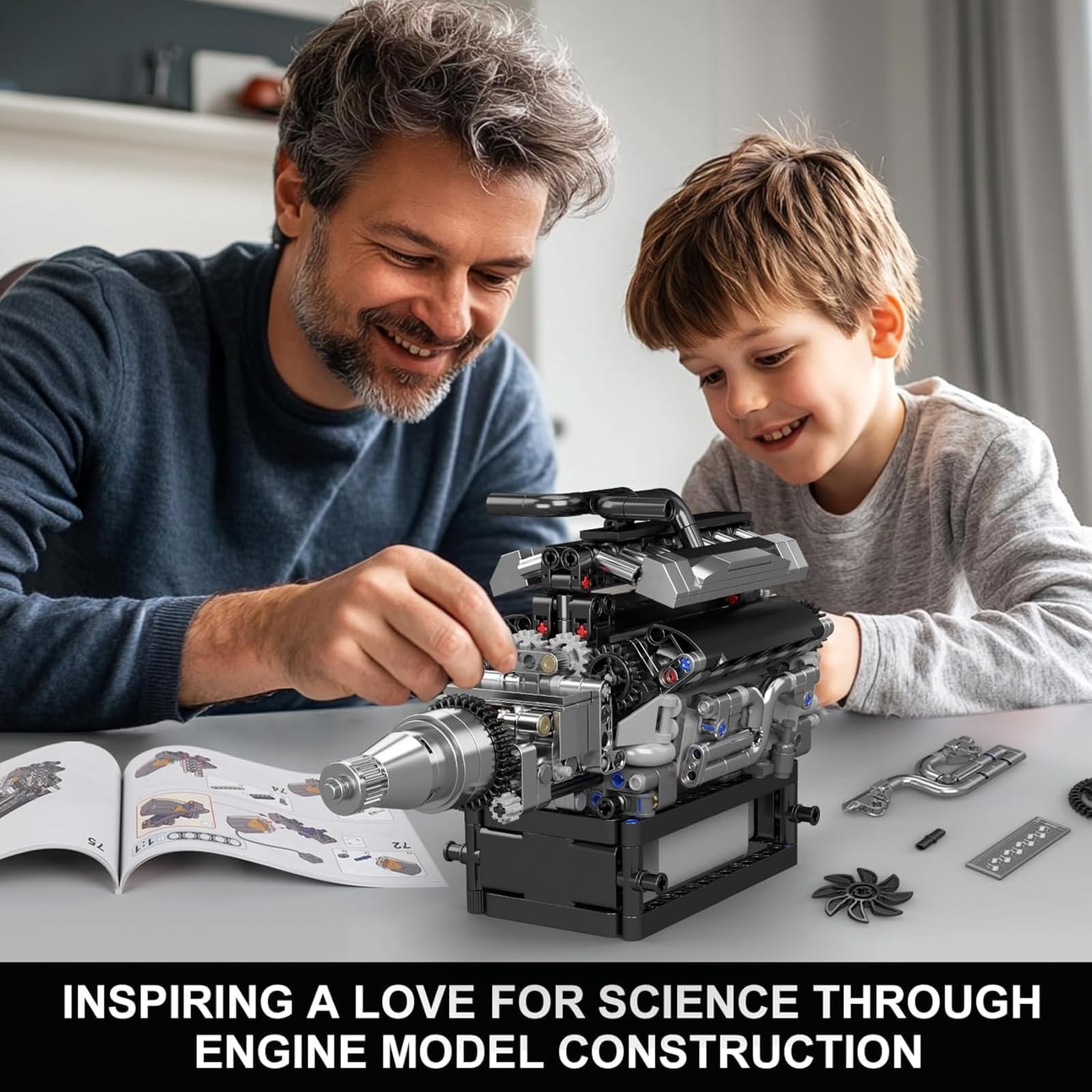 Mould King 10193 Engine Building Blocks Toy Kit, Boxer Engine Clamping Blocks Construction Kit Model, Toy Gift Collectibles for Adults Boys Girls(609 Pieces)