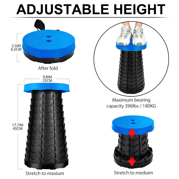 LUXJET Portable Folding Stool Lightweight Yet More Sturdy with Load Capacity 180KG, Retractable Plastic Foldable Collapsible Stool for Camping Fishing Hiking BBQ Outdoors Indoors Kitchen