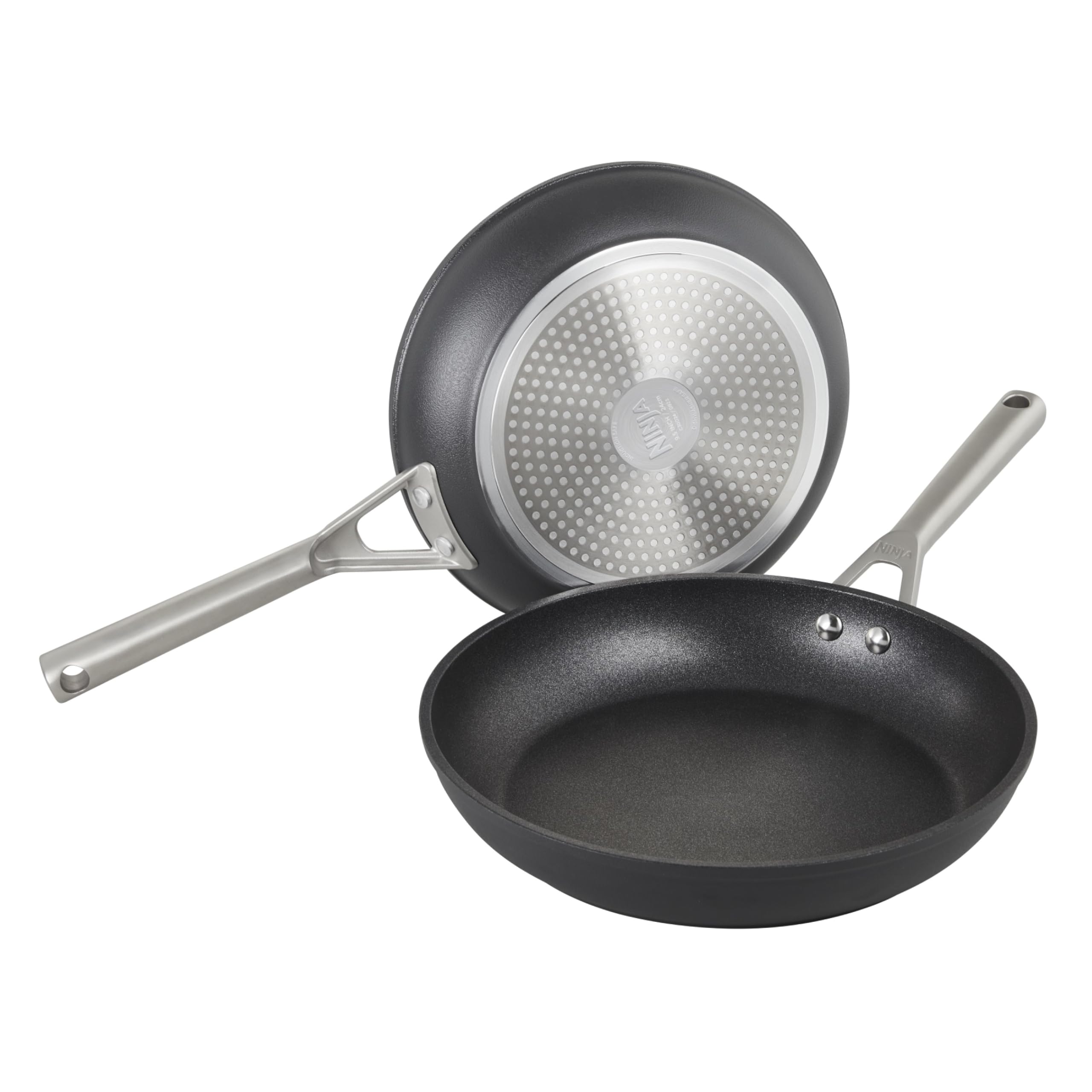 Ninja ZEROSTICK Premium 5-Piece Pan Set, Long Lasting Non-Stick, 3x Saucepans with Glass Lids, 1x Milk Pan, 1x Frying Pan, Hard Anodised Aluminium, Induction Compatible, Grey C35000UK