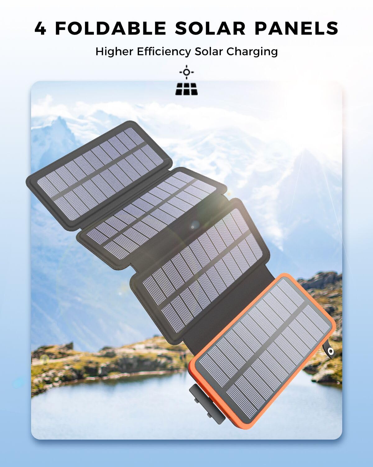 A ADDTOP Solar Charger Power Bank - 25000mAh Fast Charging Portable Charger with 4 Solar Panels Solar Cell Phone Charger External Battery Pack for Phone Tablet Orange