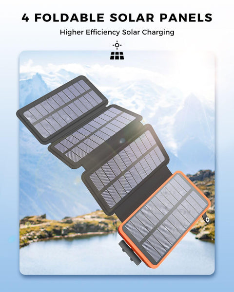 A ADDTOP Solar Charger Power Bank - 25000mAh Fast Charging Portable Charger with 4 Solar Panels Solar Cell Phone Charger External Battery Pack for Phone Tablet Orange