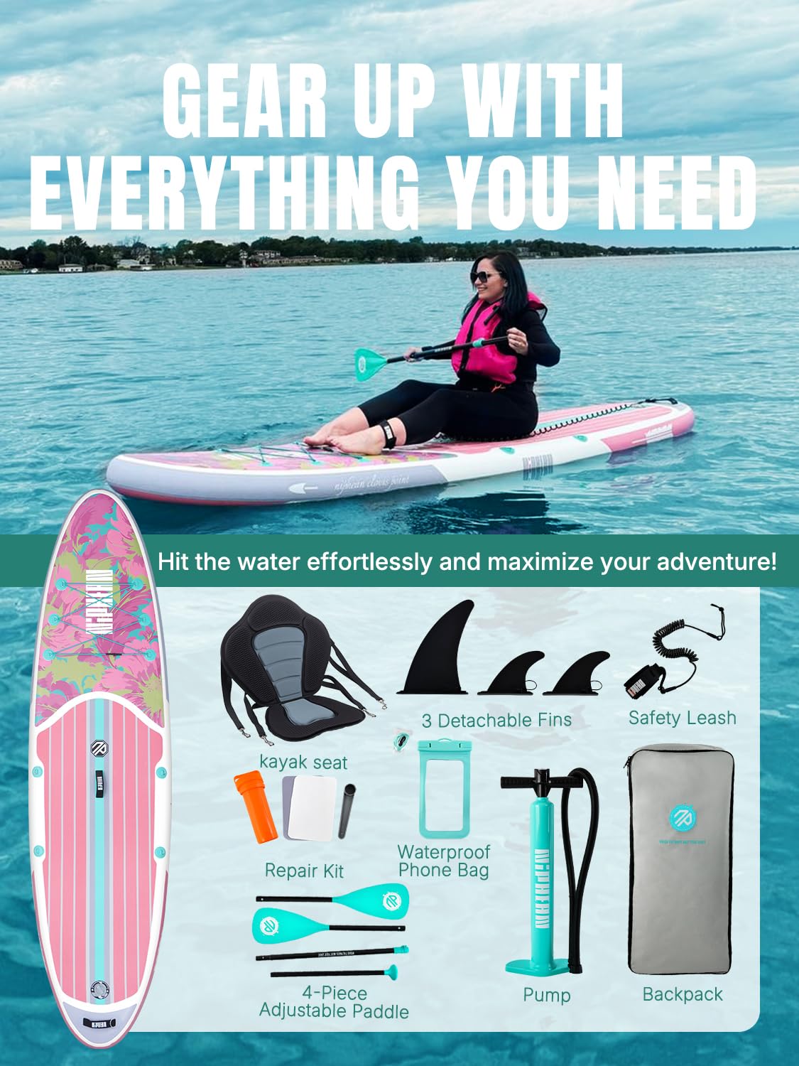 Niphean Inflatable Paddle Boards for Adults with All Accessories, 320cm Stand Up Paddle Board for All Skill Levels, SUP with 200kg Weight Capacity for 2 People, Inflatable Paddleboard with Seat