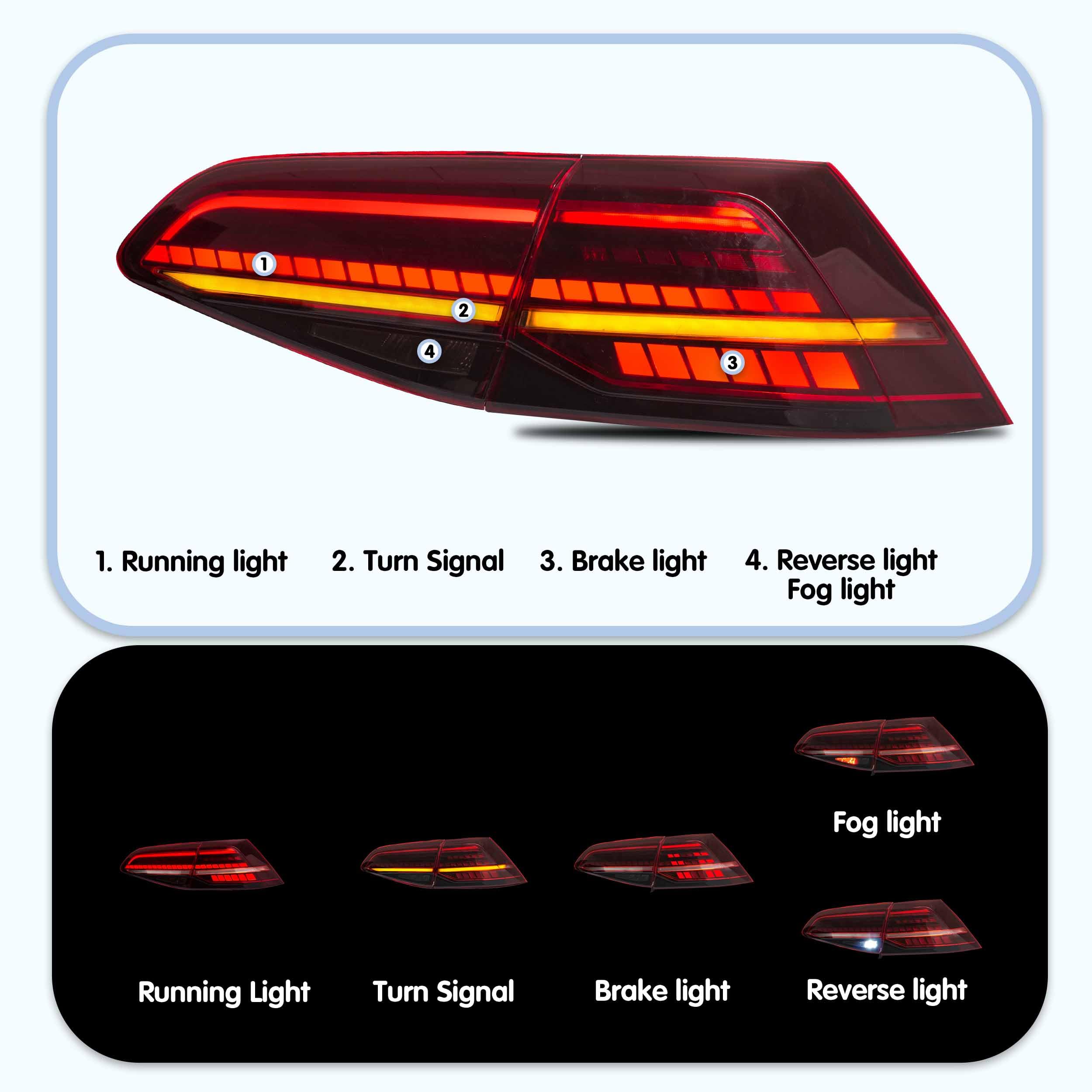 VLAND Headlights Compatible with Golf 7 MK7 TDI TSI 2013-2017, Front Lights with Sequential Indicator, Red Line Headlamps