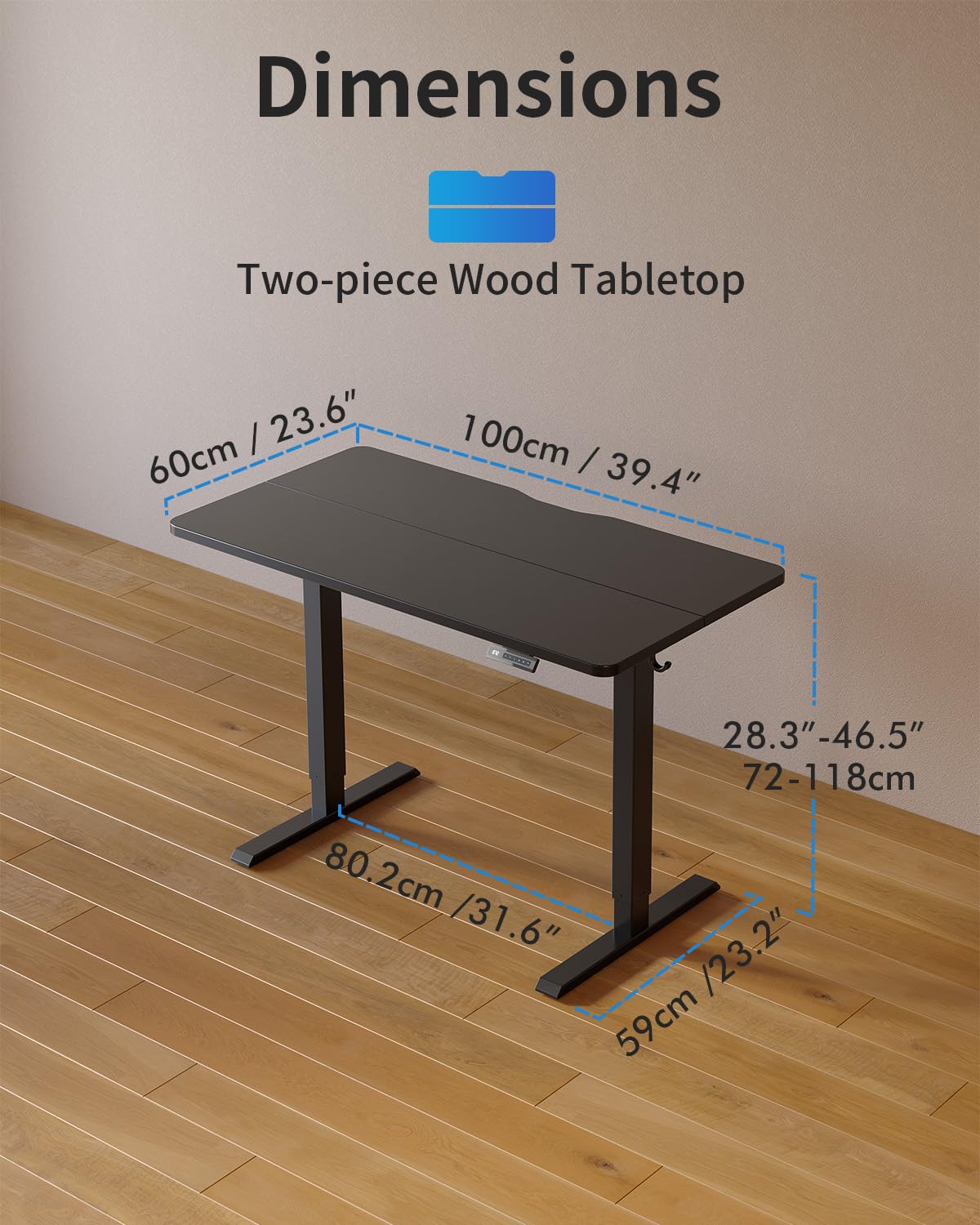 FEZIBO Height Adjustable Electric Standing Desk, 120 * 60 cm Stand up Table, Sit Stand Home Office Desk with Splice Board, White Frame/Maple Top