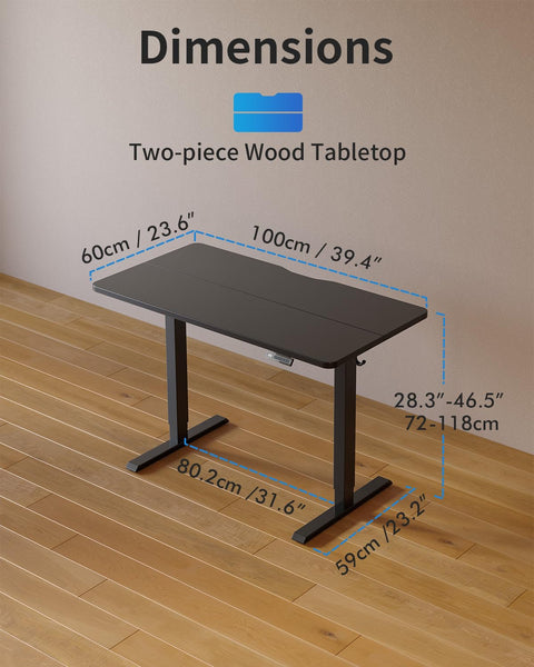 FEZIBO Height Adjustable Electric Standing Desk, 120 * 60 cm Stand up Table, Sit Stand Home Office Desk with Splice Board, White Frame/Maple Top