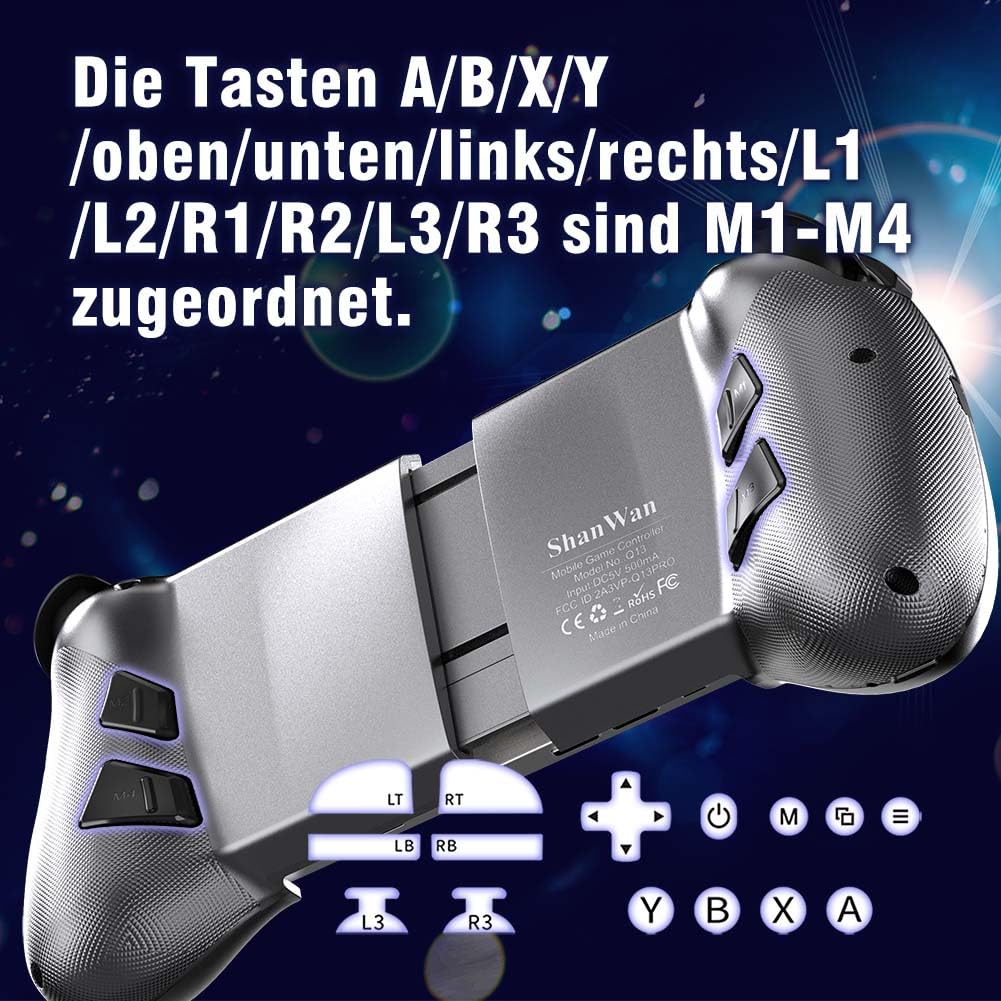 ShanWan Mobile Gaming Controller for Android/iOS, Phone controller for iPhone15, Bluetooth connection, PS Remote Gaming Xbox Cloud Steam Link GeForce NOW MFi Apple Arcade Gaming