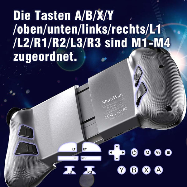 ShanWan Mobile Gaming Controller for Android/iOS, Phone controller for iPhone15, Bluetooth connection, PS Remote Gaming Xbox Cloud Steam Link GeForce NOW MFi Apple Arcade Gaming