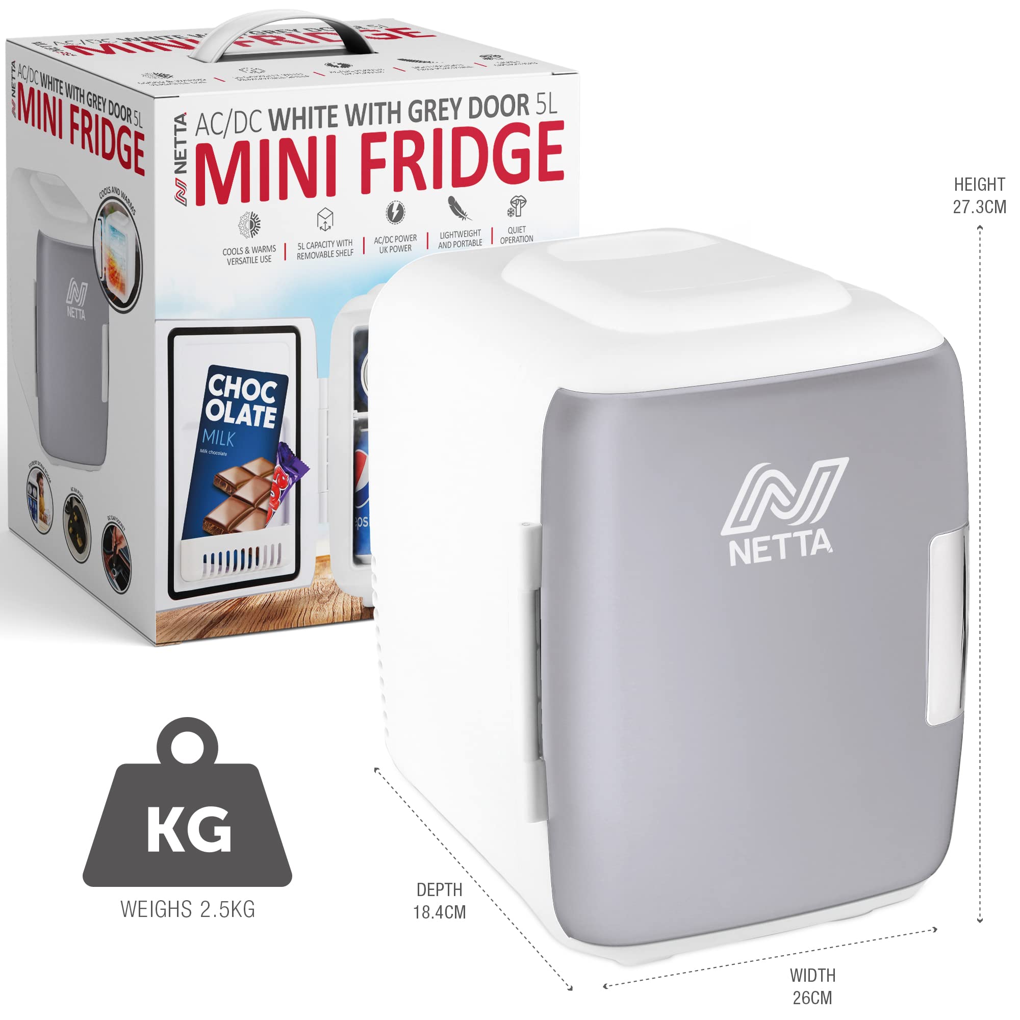 NETTA 5L Mini Fridge - Portable Small Fridge for Drinks, Snacks, Skincare - For Bedroom, Student Dormitory, Office With Cooling And Warming Function - AC/DC Portable – Black