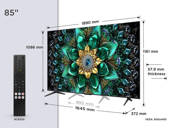 TCL 75Q6C-UK QD-Mini LED TV, 4K HDR Premium 1000nits, Smart TV Powered by Google TV (Dolby Vision IQ & Atmos, Onkyo 2.1 Sound System, 144Hz Motion Clarity Pro, 2025 New Model)
