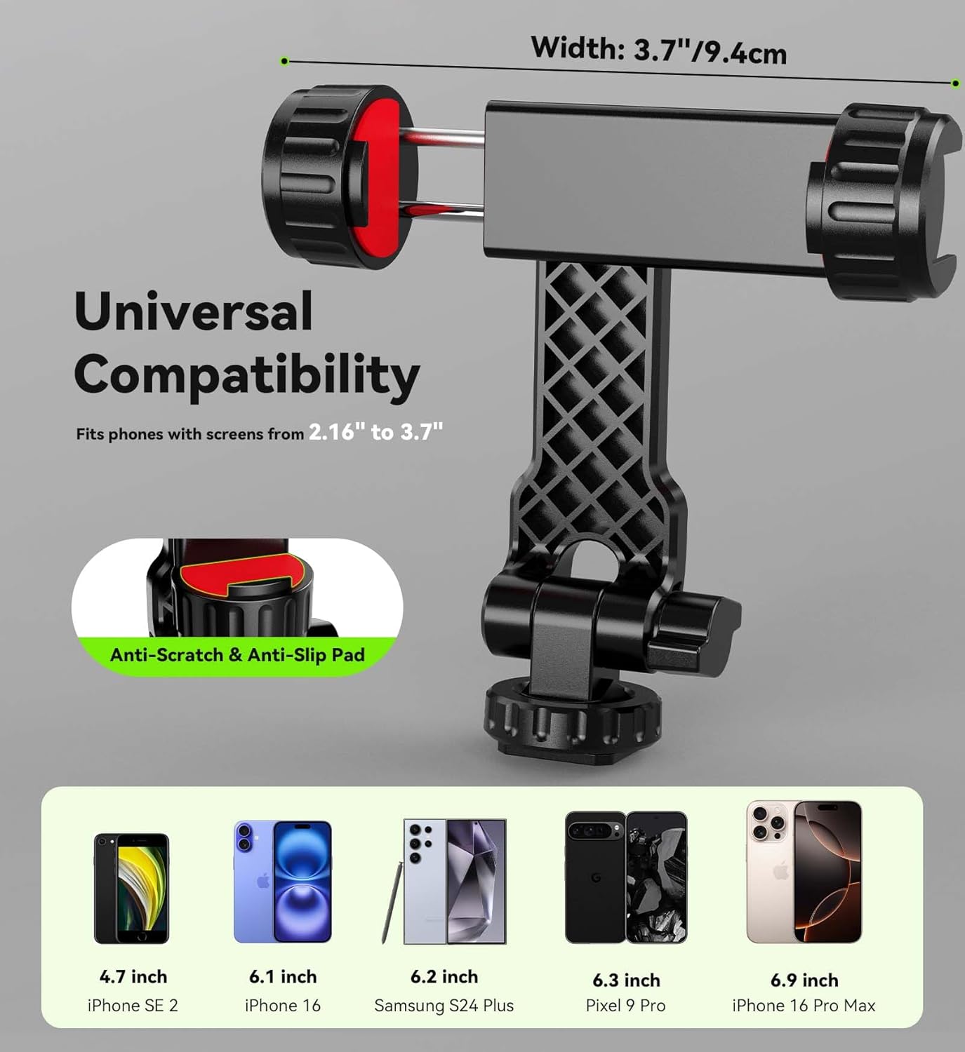 YZNT Phone Tripod Mount, Universal Smartphone Holder with 2 Cold Shoe Mount Adapter and 1/4" Standard Screw Thread, 360°Rotation & 180°Tilt Phone Clamp Compatible with iPhone & Android for Photography