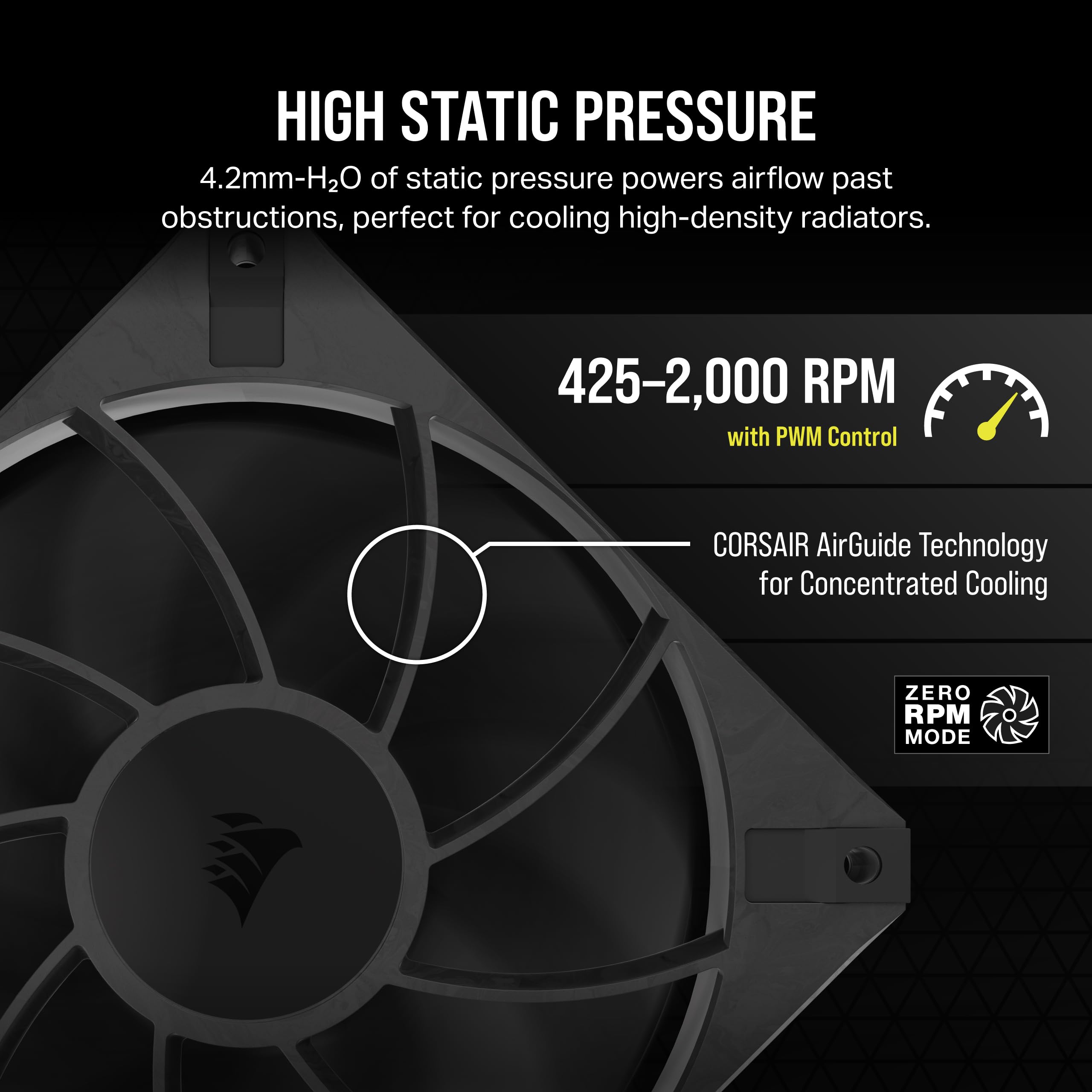 Corsair RS120 MAX 120mm PWM Thick Fans – High Static Pressure – Liquid Crystal Polymer Construction – Triple Pack – Black