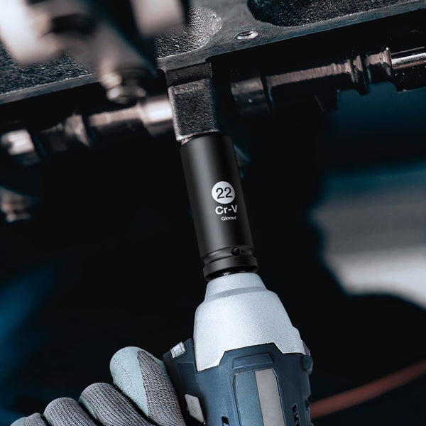 Ginour 20PCs Impact Socket Set 1/2 Inch, CR-V Drive Master Deep Impact Socket Set 8mm - 24mm, Metric, 6 Point, with 3pcs Drive Impact Extension Bar Set 3", 5",10"