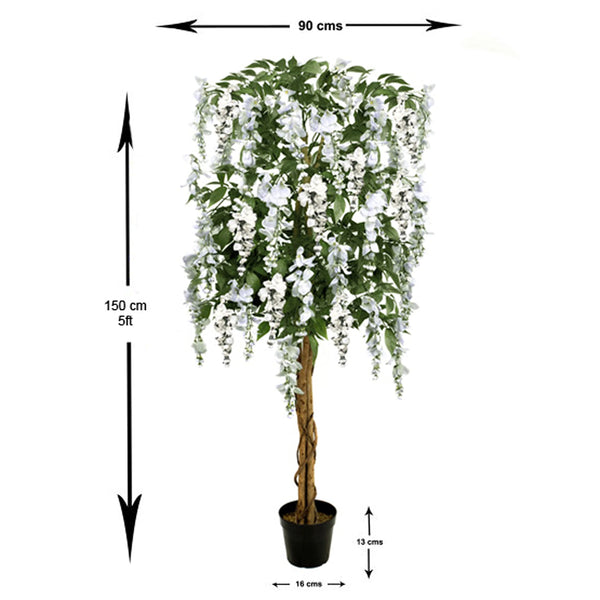 GreenBrokers Premium Artificial Wisteria 150cm/5ft Potted Plant, White Tree 5ft, 150cm