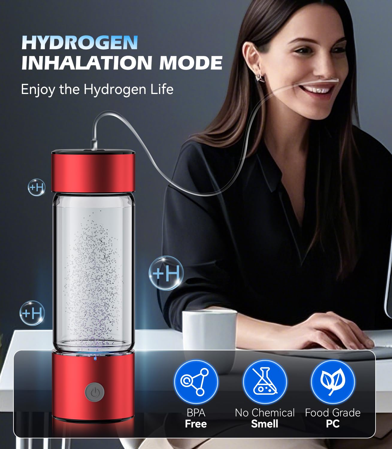 Upgrade 3-in-1 Hydrogen Water Bottle Generator - Industry TOP - 24-Hour Hydrogen Lock | 0 Chlorine & 0 Ozone | 100% Leak-Proof Seal, Hydrogen Water Bottle Generator