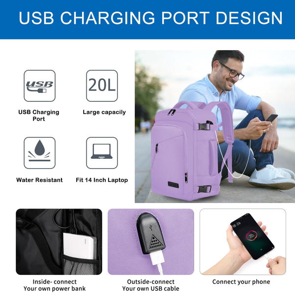 Cabin Bags 40x20x25 for Ryanair Underseat 20L Small Travel Hand Luggage Backpack Carry-ons Bag Cabin Size for Airplanes Flight Bag Travel Rucksack Fit 14 Inch Laptop with USB Charging Port-Black