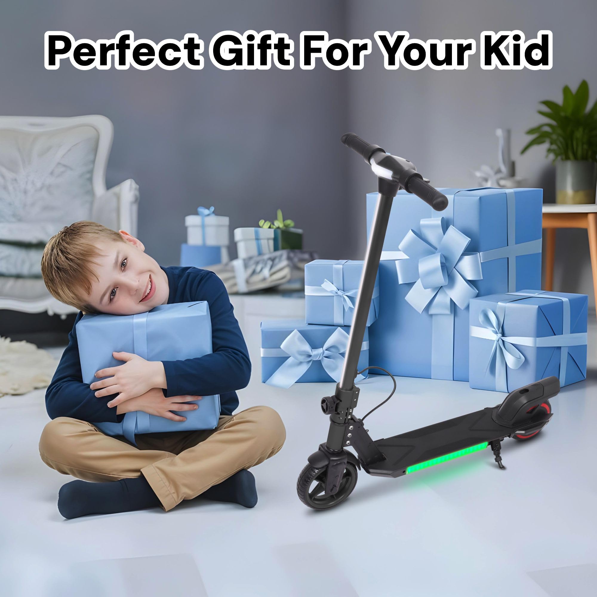 Electric Scooter Kids Foldable Mobility Scooters E Bike With RGB LED Lights For Ages 6-12 Boys Girls | 3 Speed Modes | 6-10 KM Range Dual Braking System 150W Motor Gift for Children