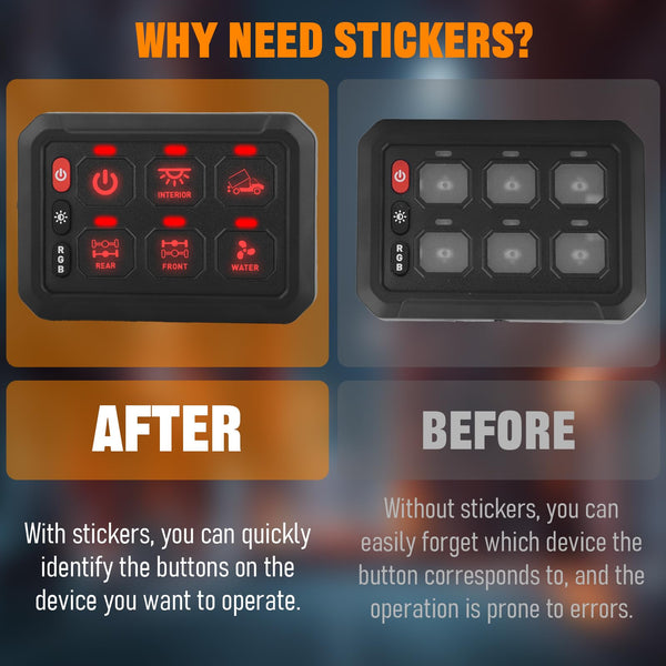 Chelhead 140PCS Vehicle Switch Panel Stickers for P2-6/8/12 Gang Switch Panel Universal Waterproof Multi-Function Button Control Rocker Labels Compatible with Car Dashboard, Boat, RV, Truck