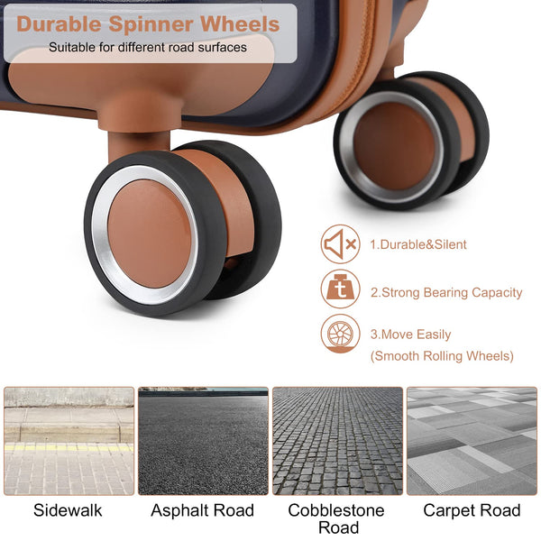 British Traveller 24" Medium Suitcase Lightweight Polypropylene Hard Shell Luggage Hold Check in Suitcase with 4 Wheels and Built-in TSA Lock(Navy, 66cm 60L)