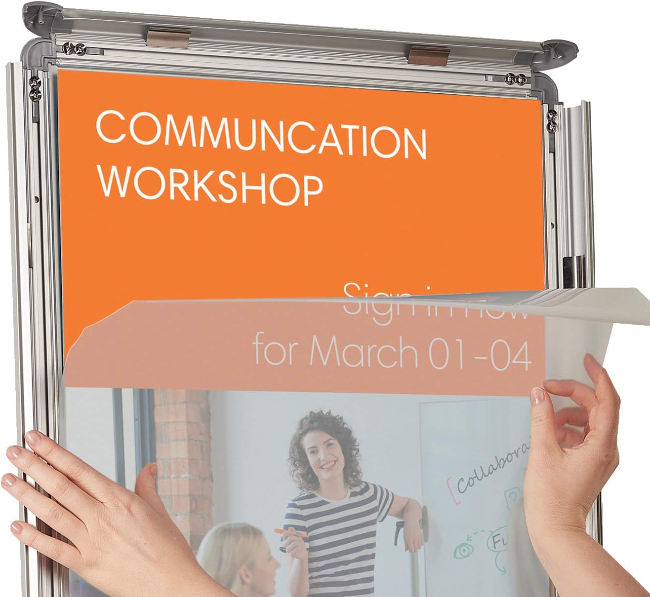 Nobo A3 Poster Frame Sign Holder With Snap Frame, Wall Mounted, Aluminium Trim, Anti-Glare Protective Cover, Premium Plus, Silver, 1902213