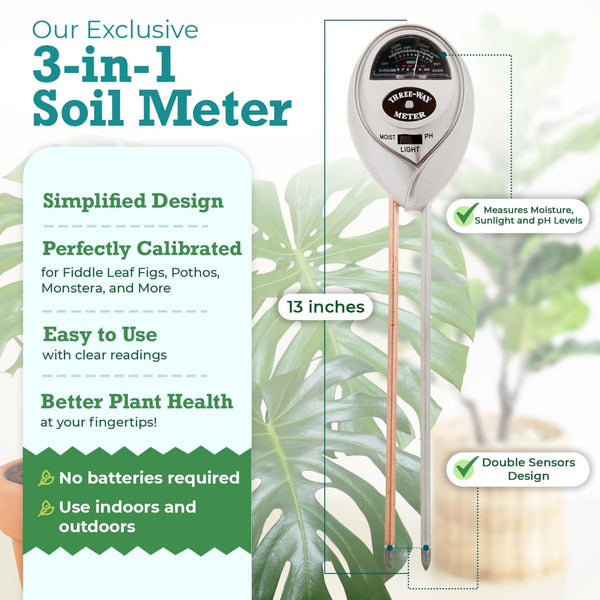HOUSEPLANT RESOURCE CENTER 3-in-1 Soil Metre Optimise Plant Health with Moisture, Light & pH Testing
