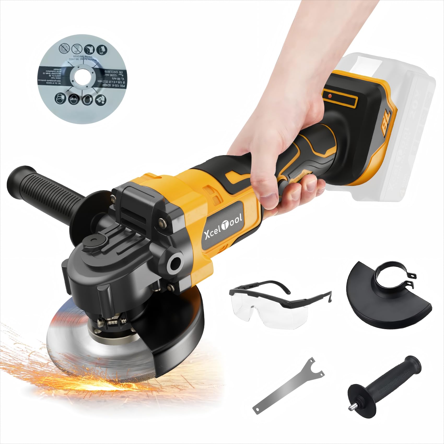 Cordless Angle Grinder,125mm Brushless Battery Grinders for 20V MAX Battery (Battery Not Included), 8500RPM Power Tool with 2-Position Adjustable Handle, for Cutting, Grinding and Polishing