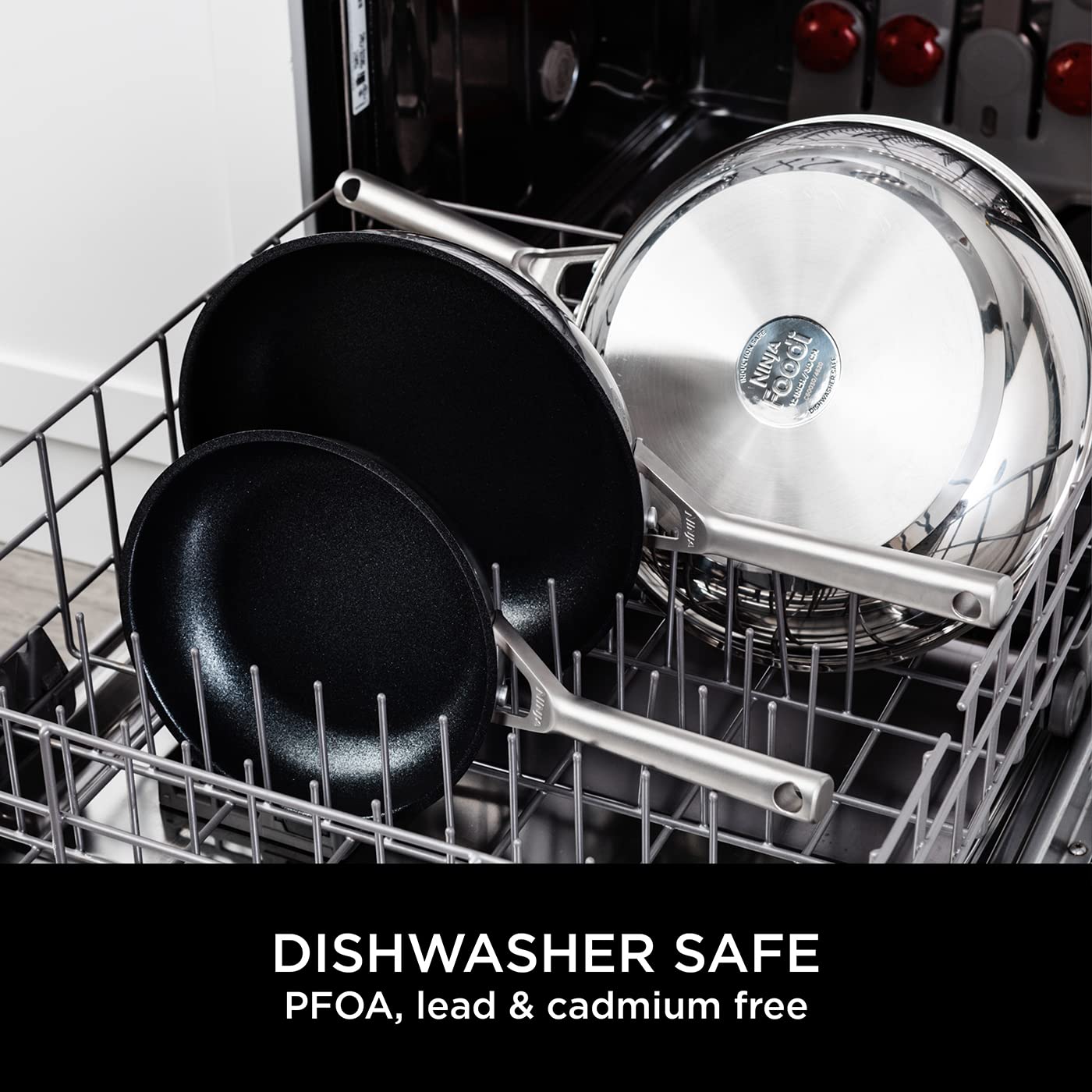 Ninja ZEROSTICK 5-Piece Pan Set, Long Lasting Non Stick,16cm, 18cm & 20cm Saucepans with oven-safe glass lids, 16cm Milk Pan, 24cm Frying Pan, Stainless Steel Cookware C6500UK