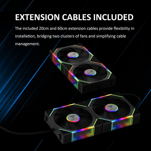 GAMDIAS 120mm ARGB PC Case Fans, Computer Case Fan, Cabless Daisy Chain Connection, Dual Infinity Mirror Lighting, Swappable Fan Blade for Reverse Airflow, Performance 30mm Thick, With Control Box