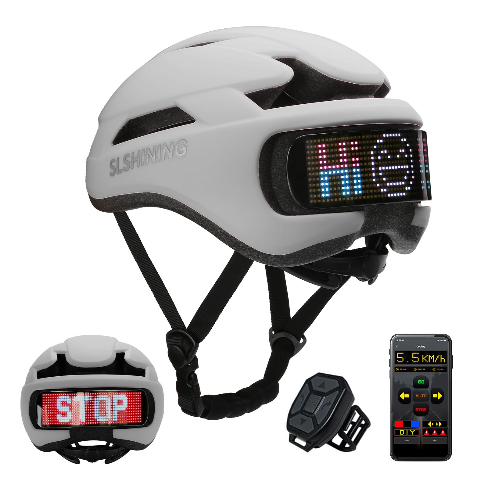 TMEOIIPY Smart App Program Bike Helmet, Back LED Lights Display with USB Rechargeable, Road Bicycle Helmets for Adults: Men, Women, with Turn Signals Remote Control