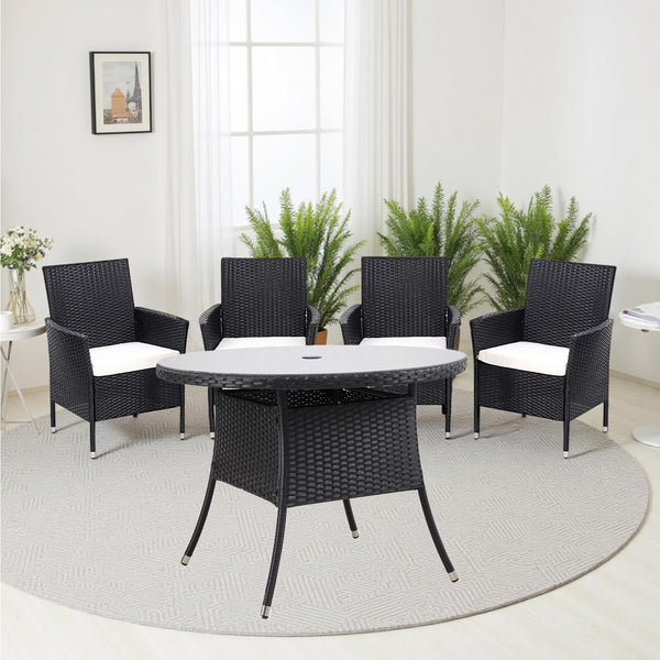 Warmiehomy Rattan Garden Chairs Outdoor Dining Chair Set of 2 Wicker Armchairs with Padded Seat Cushions High Backrest Patio Chair, Black